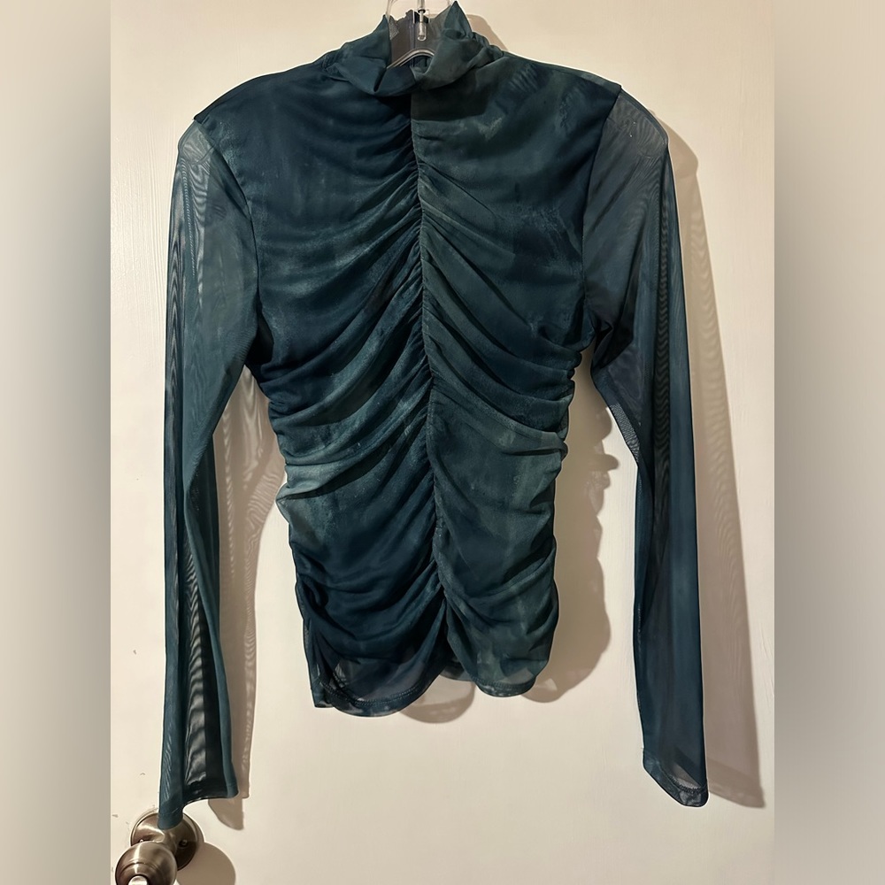 ZARA Teal mesh turtleneck